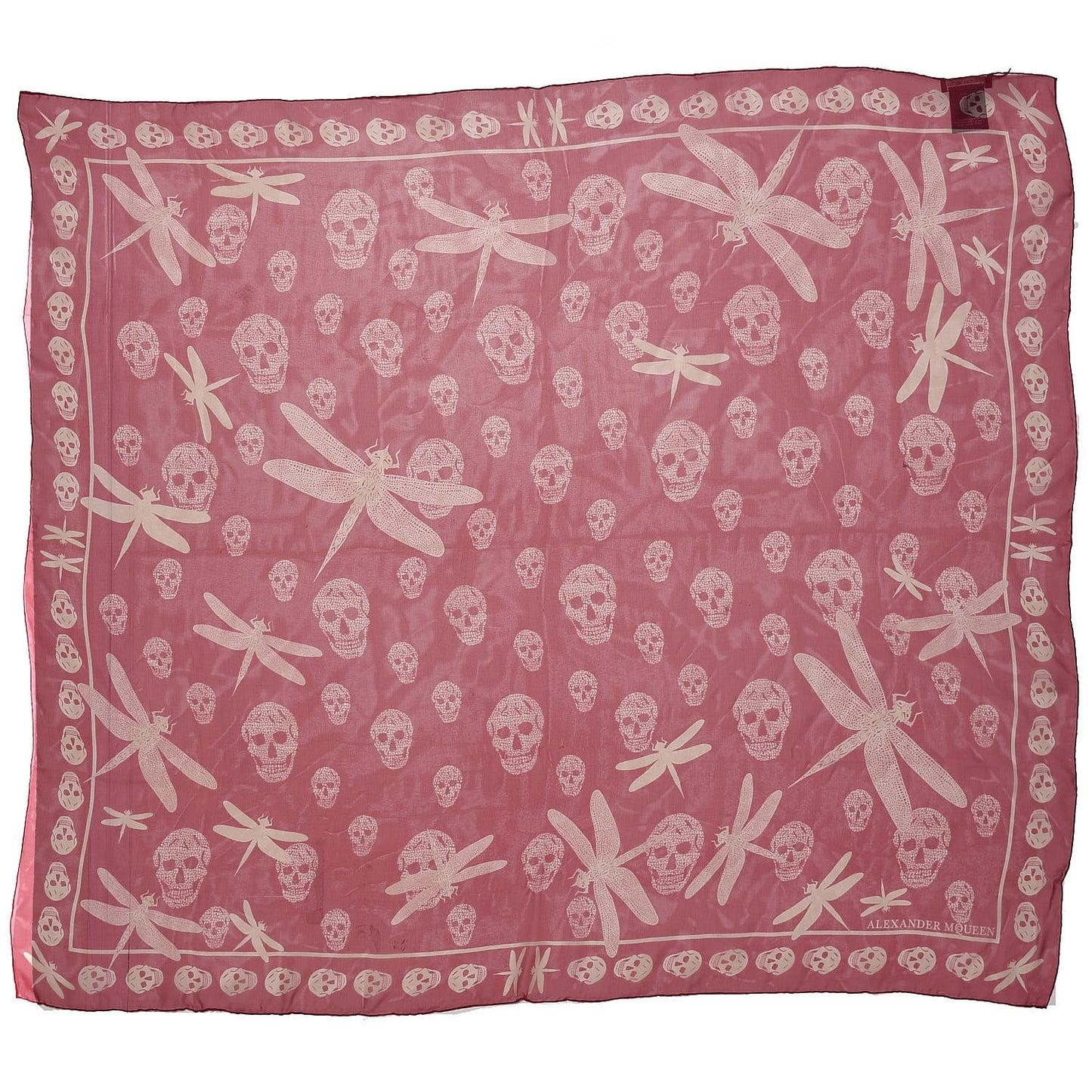Silk Skull Dragonfly Scarf Red Ivory