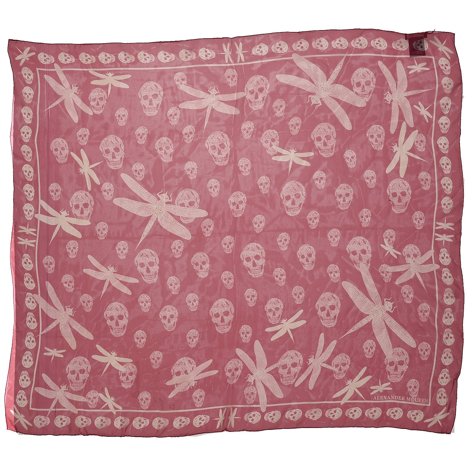 Alexander McQueen Silk Skull Dragonfly Scarf Red Ivory 1 of 6