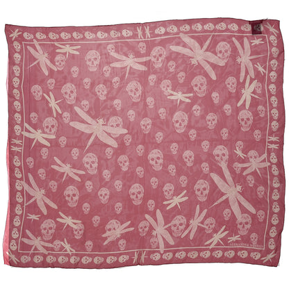 Alexander McQueen Silk Skull Dragonfly Scarf Red Ivory 1 of 6
