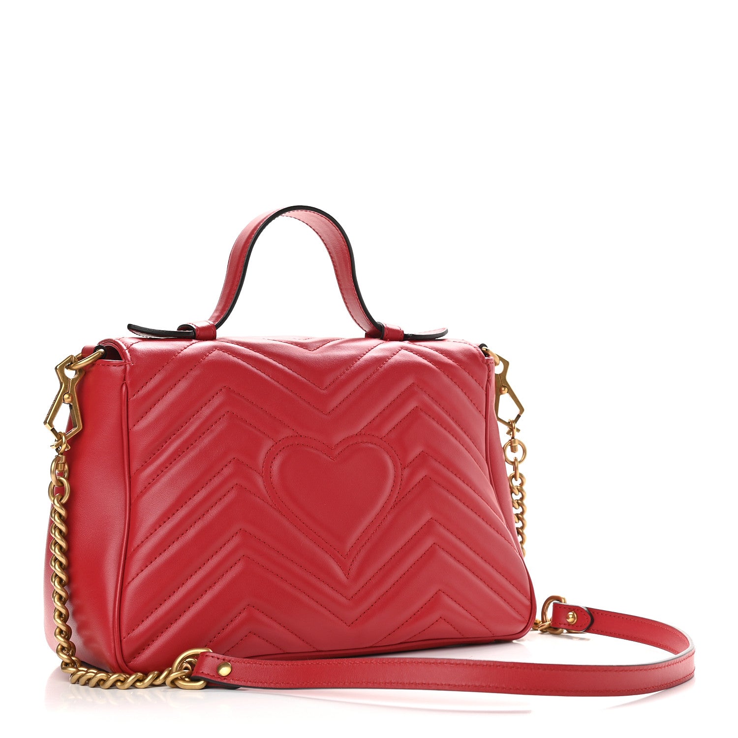 Gucci Calfskin Matelasse Small GG Marmont Top Handle Shoulder Bag Hibiscus Red 3 of 9
