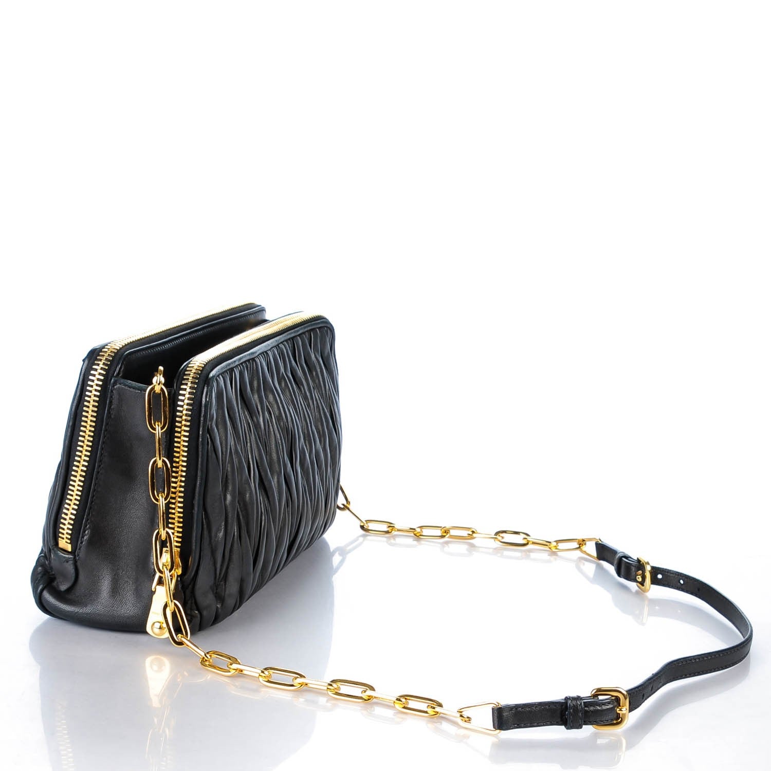 Miu Miu Nappa Matelasse Double Zip Chain Shoulder Bag Nero Black 3 of 6
