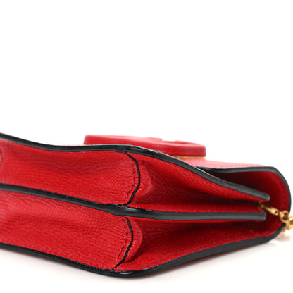 Valentino Garavani VALENTINO GARAVANI Grainy Calfskin VLogo Compact Wallet with Chain Rouge Pur 8 of 9