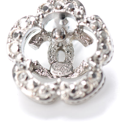 Chanel Crystal Coco Flapper Camellia CC Stud Earrings Silver 4 of 4