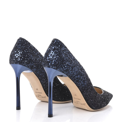 Jimmy Choo Coarse Glitter Pointy Toe Romy 85 Pumps 37 Navy 4 of 10
