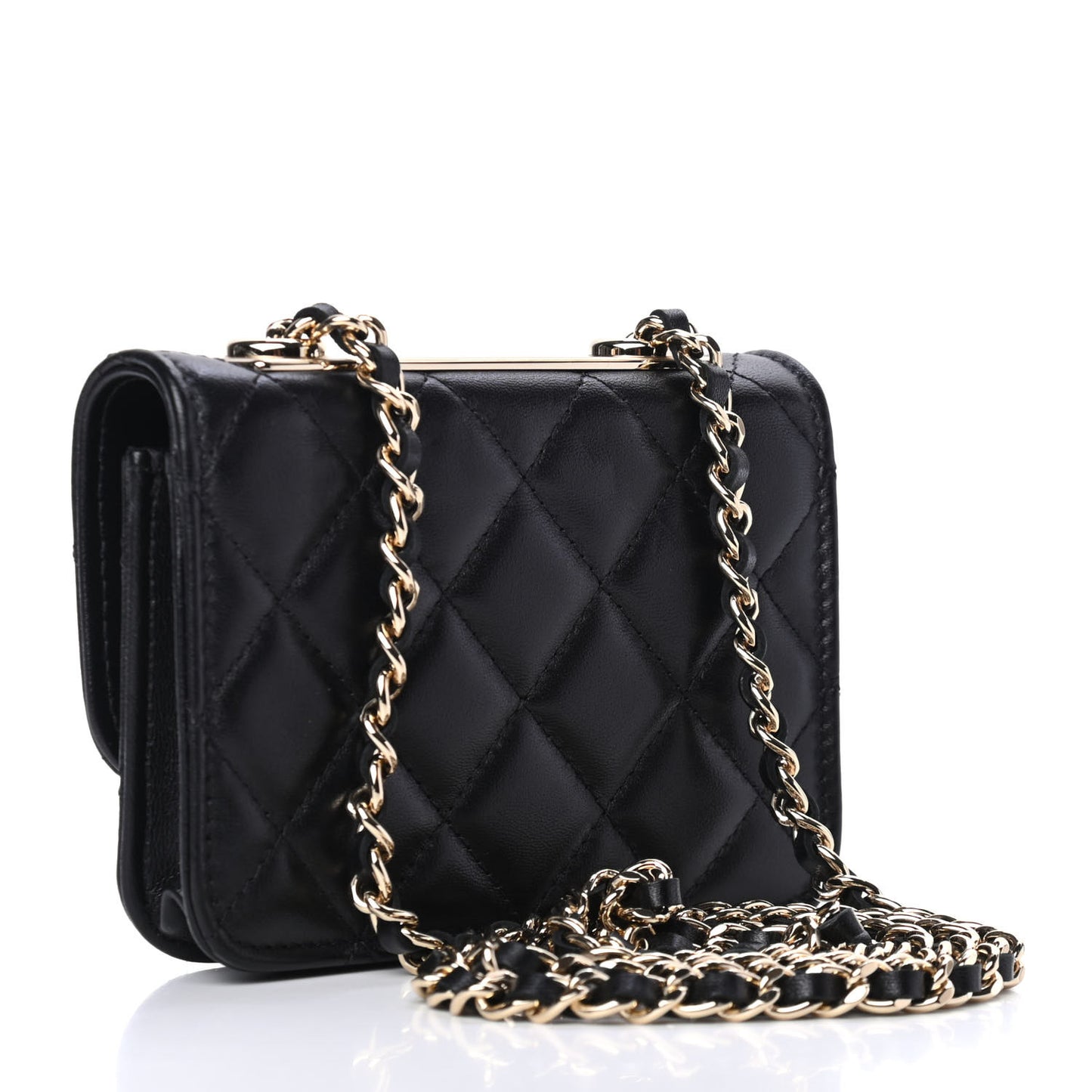 Lambskin Quilted Trendy CC Card Holder On Chain Black
