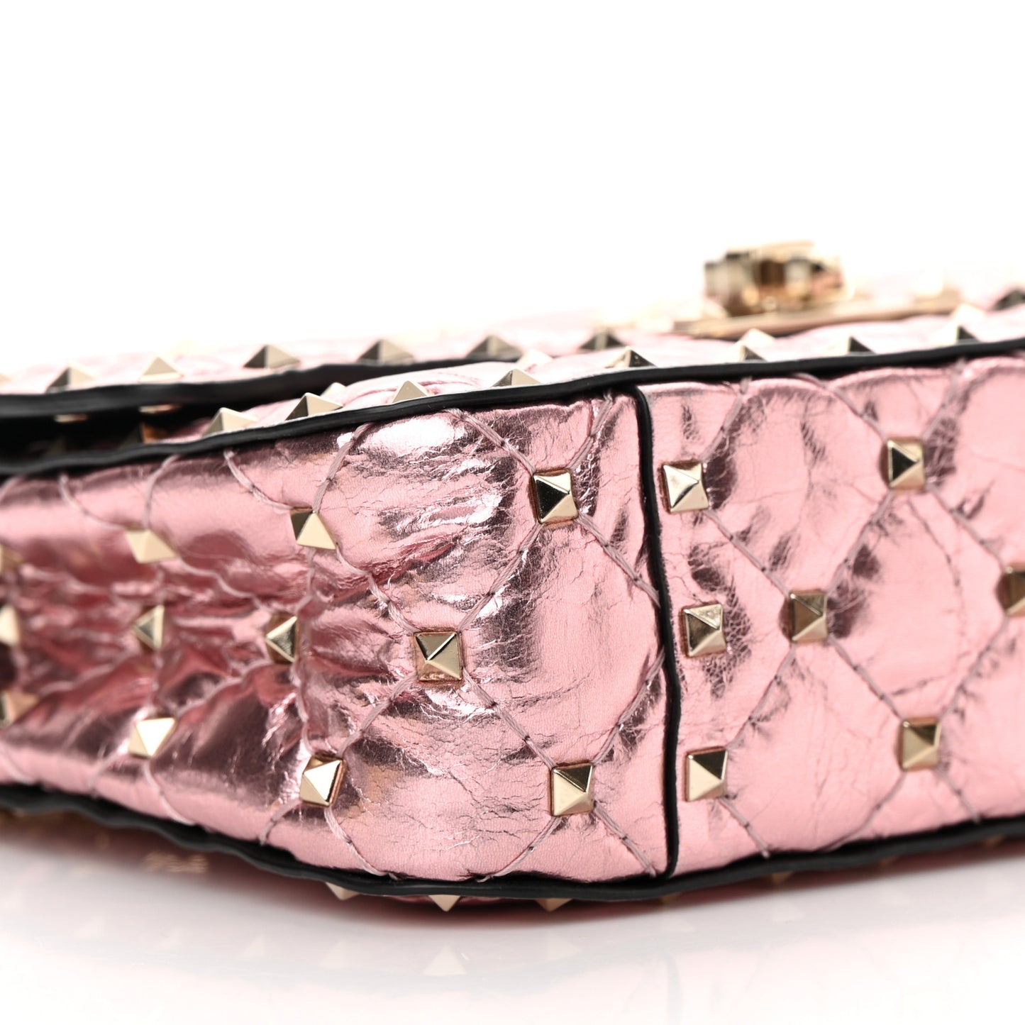 Metallic Wrinkled Lambskin Small Rockstud Spike Shoulder Bag Lipstick