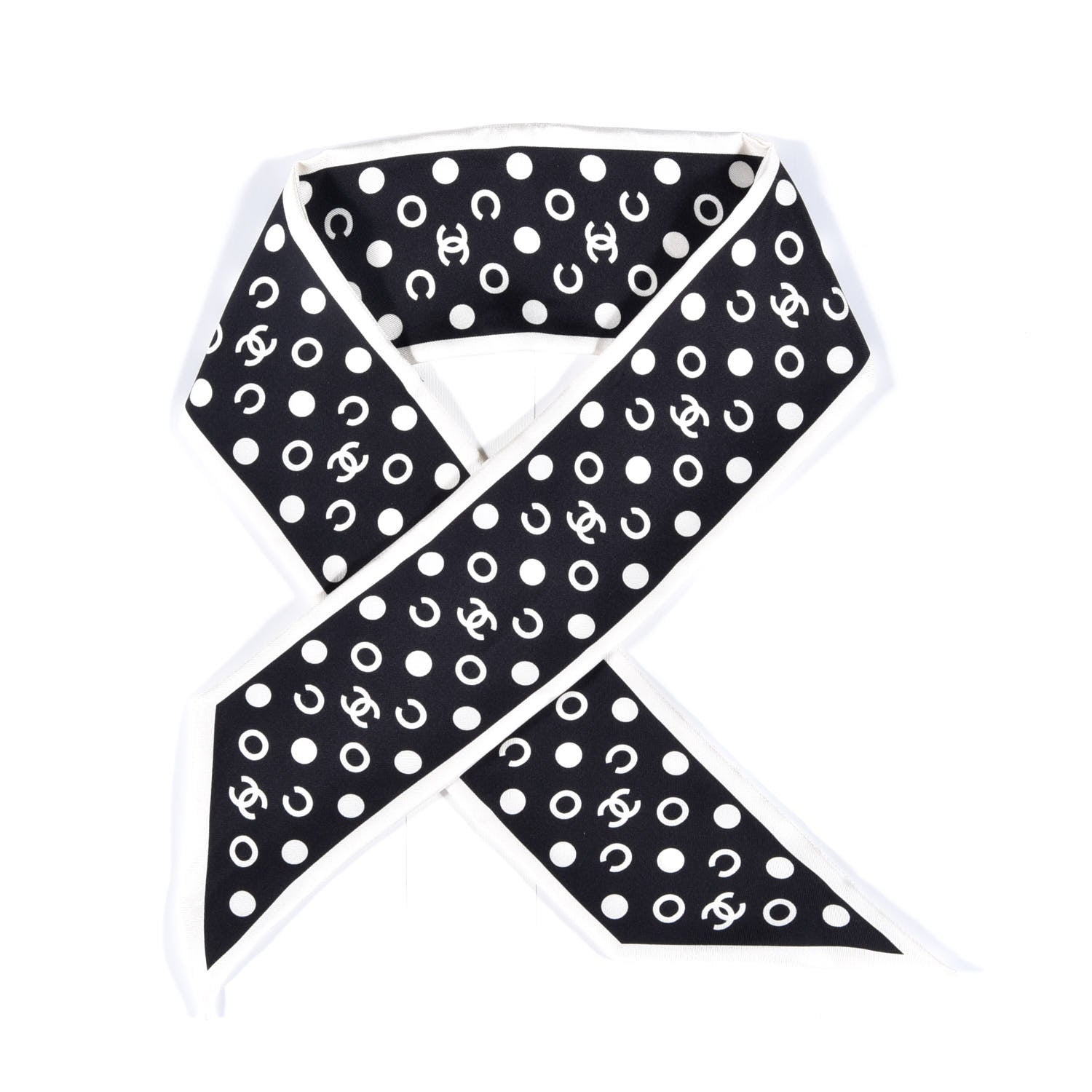 Chanel Silk CC Twilly Hair Tie Black White 1 of 4