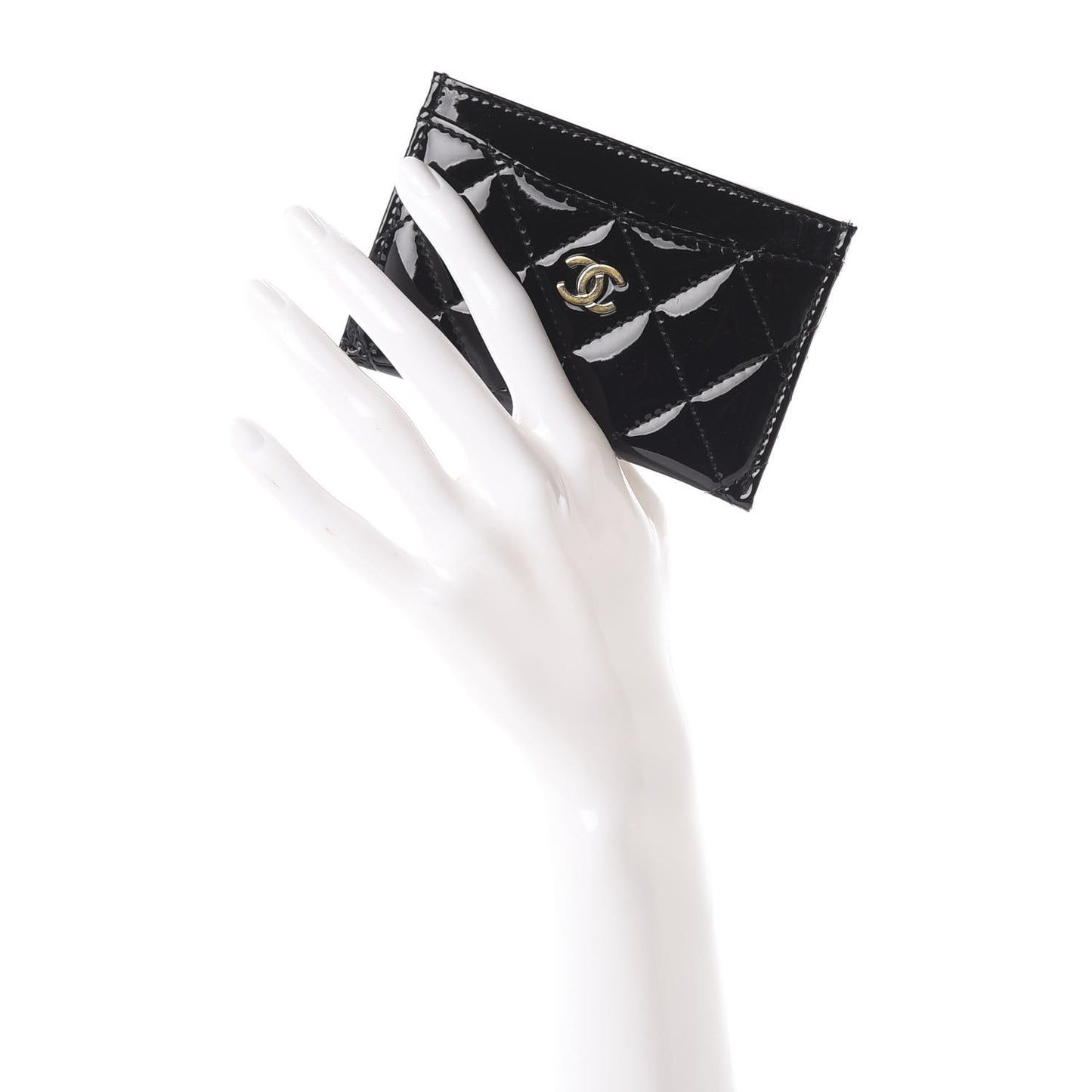 Patent Calfskin Quilted Card Holder Black