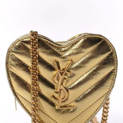 Saint Laurent Metallic Calfskin Matelasse Chevron Monogram Small Love Heart Chain Bag Gold 12 of 12