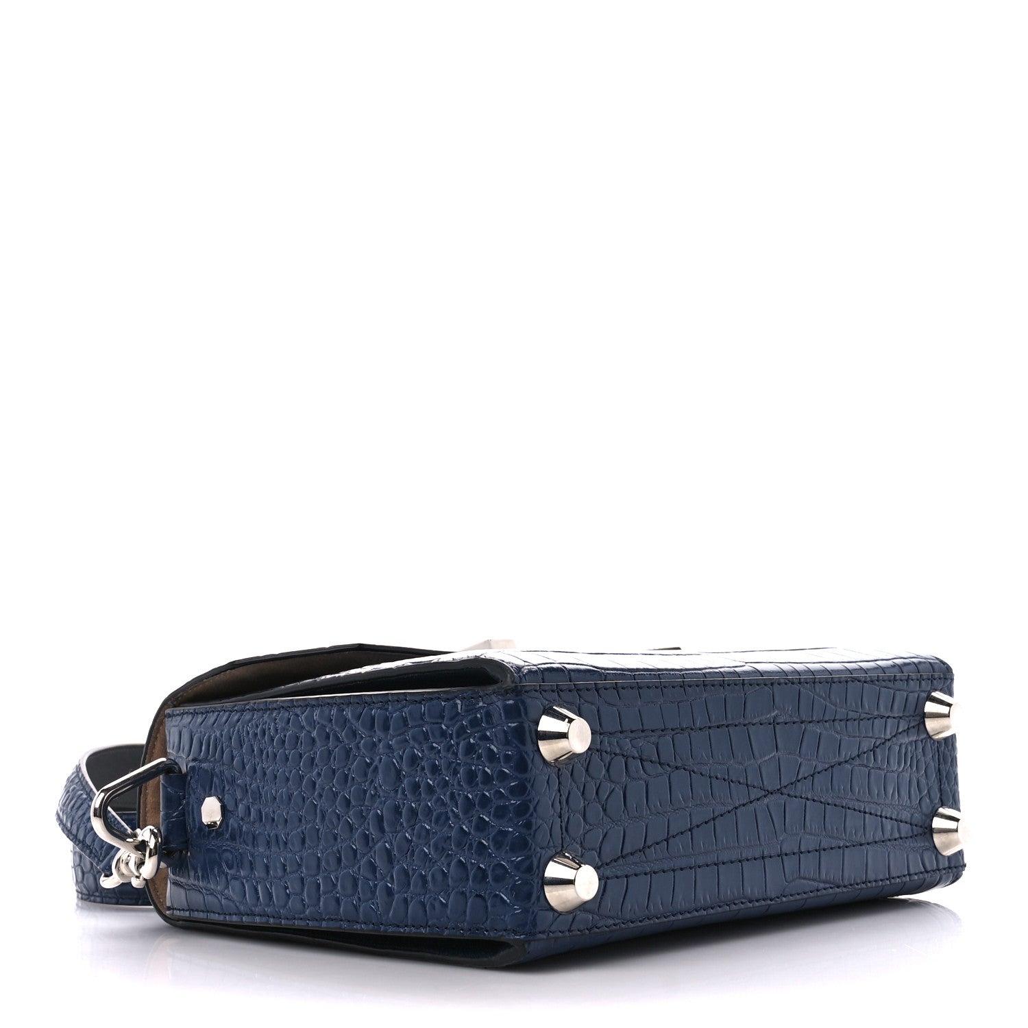 Alexander McQueen Calfskin Crocodile Embossed Box Shoulder Bag 21 Blue 4 of 10