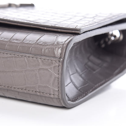 Saint Laurent Calfskin Crocodile Embossed Small Classic Monogram Kate Tassel Satchel Fog 6 of 9