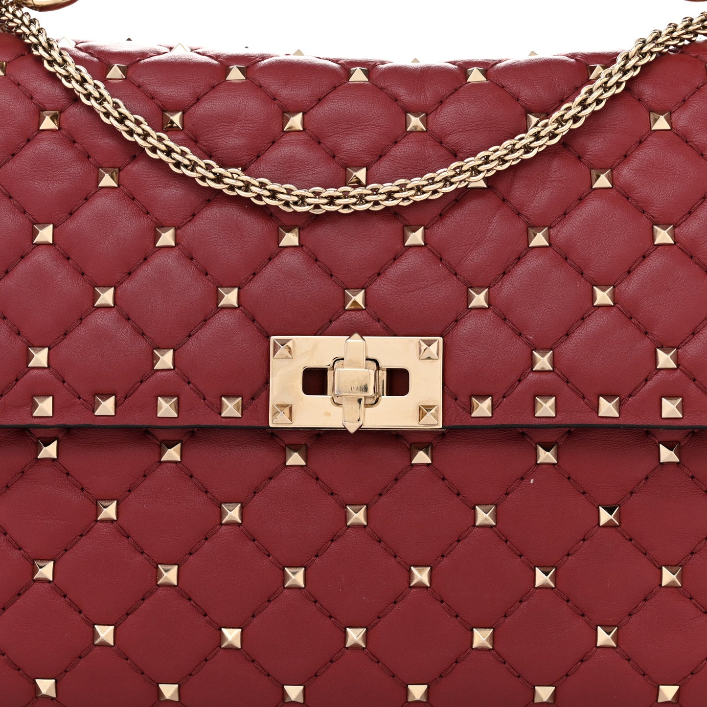Nappa Large Rockstud Spike Shoulder Bag Rubino