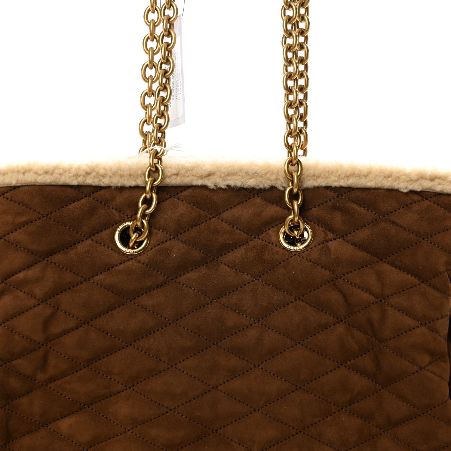 Saint Laurent Suede Shearling Quilted Le Pochon Natural Tan 9 of 12