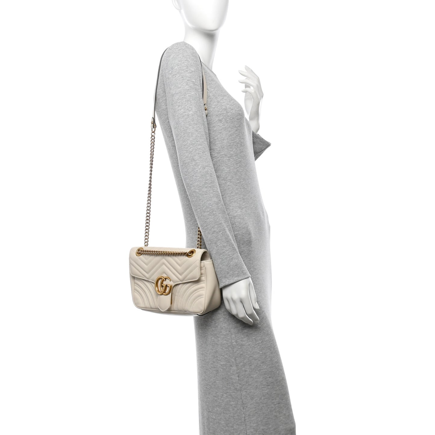 Calfskin Matelasse Small GG Marmont Shoulder Bag White