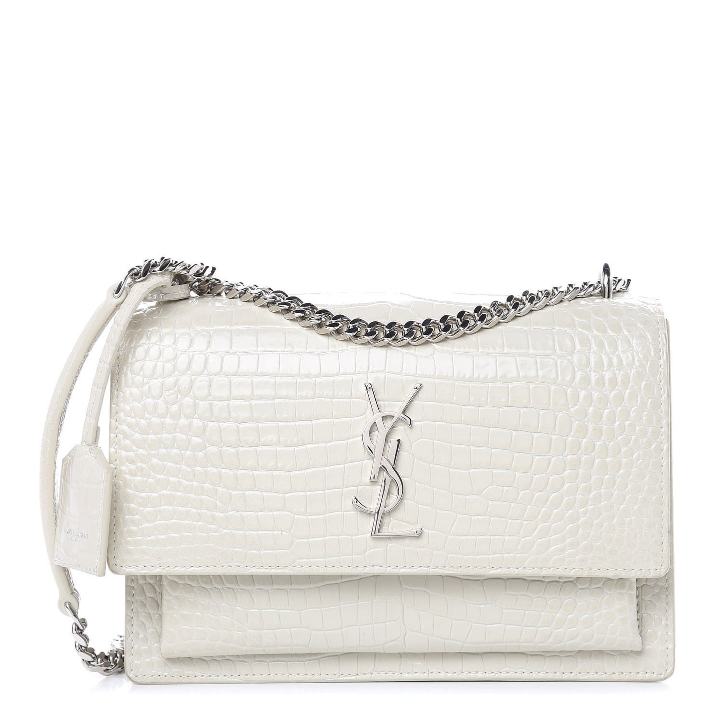 Calfskin Crocodile Embossed Medium Monogram Sunset Icy White