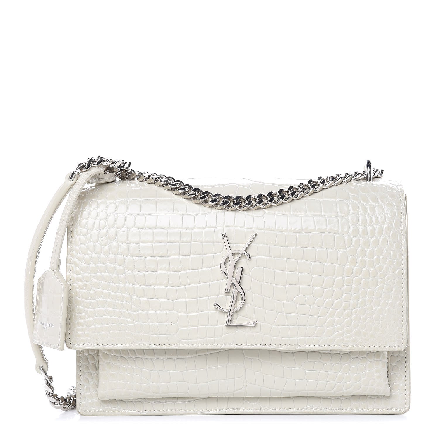 Saint Laurent Calfskin Crocodile Embossed Medium Monogram Sunset Icy White 1 of 11