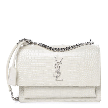 Saint Laurent Calfskin Crocodile Embossed Medium Monogram Sunset Icy White 1 of 11