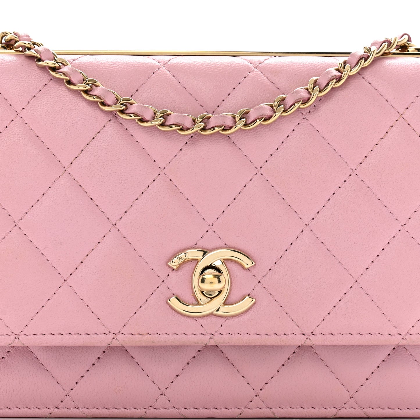 Lambskin Quilted Trendy CC Wallet On Chain WOC Pink
