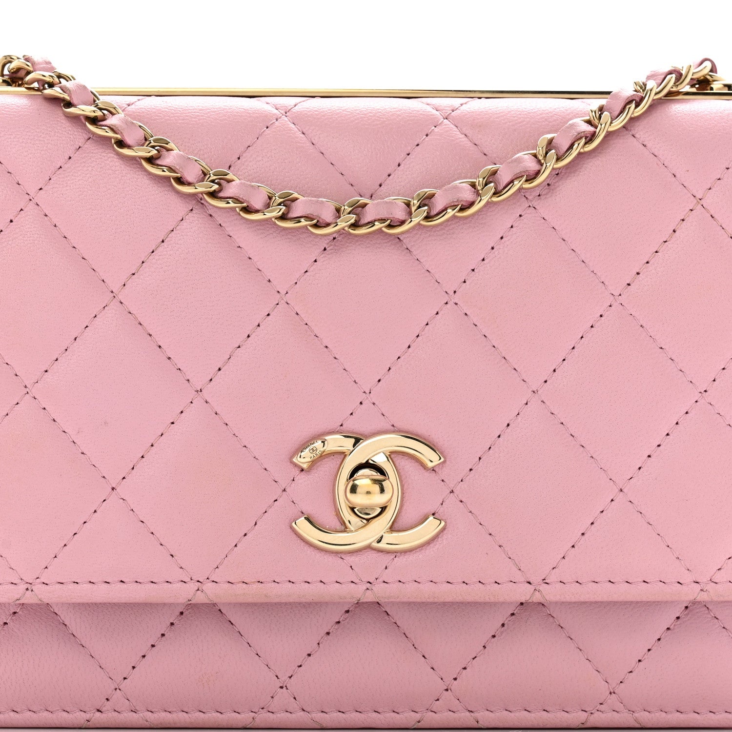 Chanel Lambskin Quilted Trendy CC Wallet On Chain WOC Pink 9 of 13
