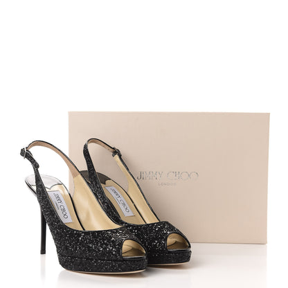 Jimmy Choo Coarse Glitter Fabric Nova Slingback Pumps 39 Black 9 of 9