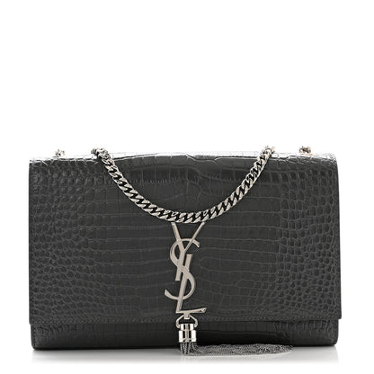 Saint Laurent Calfskin Crocodile Embossed Medium Classic Monogram Kate Tassel Satchel Storm 1 of 12