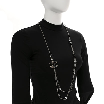 Chanel Crystal Bead CC Long Necklace Silver Black Transparent 2 of 6