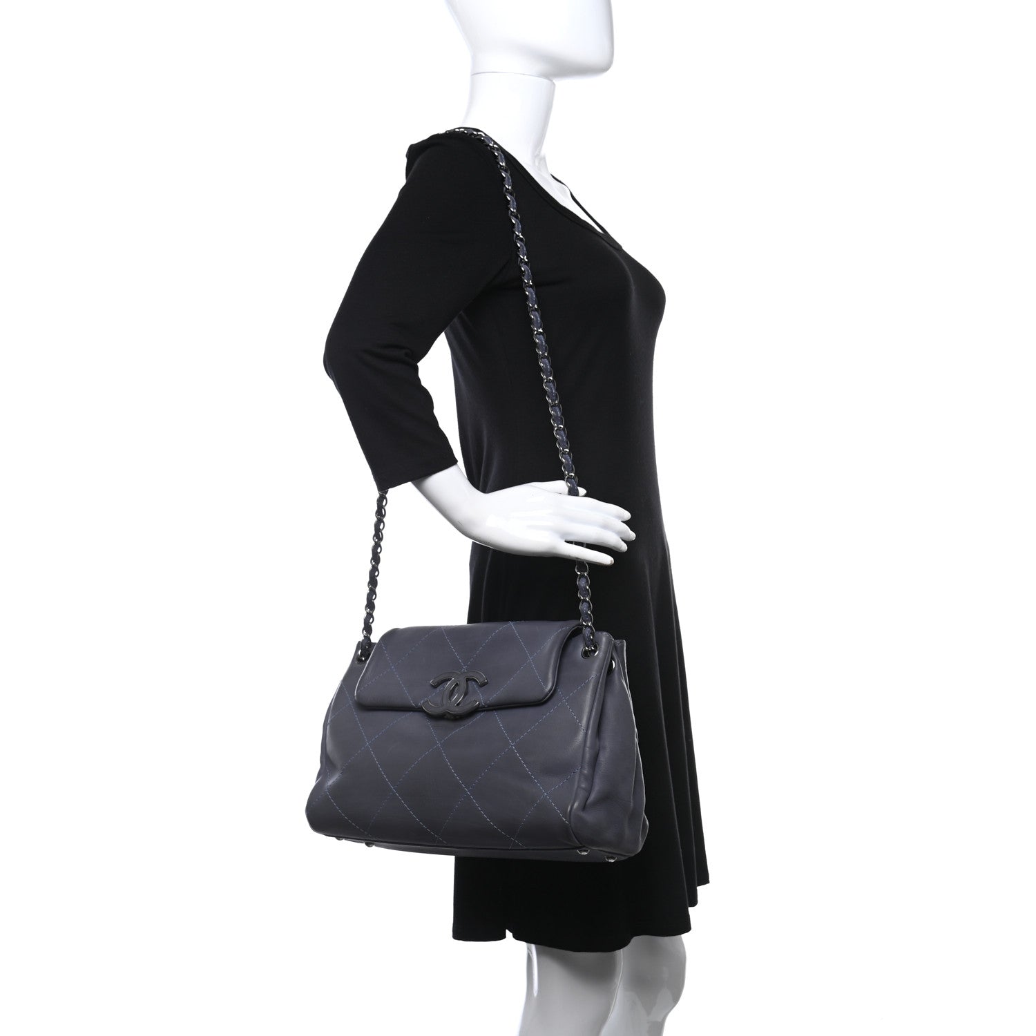 Chanel Washed Calfskin Quilted Hamptons Flap Bag Blue 2 of 13