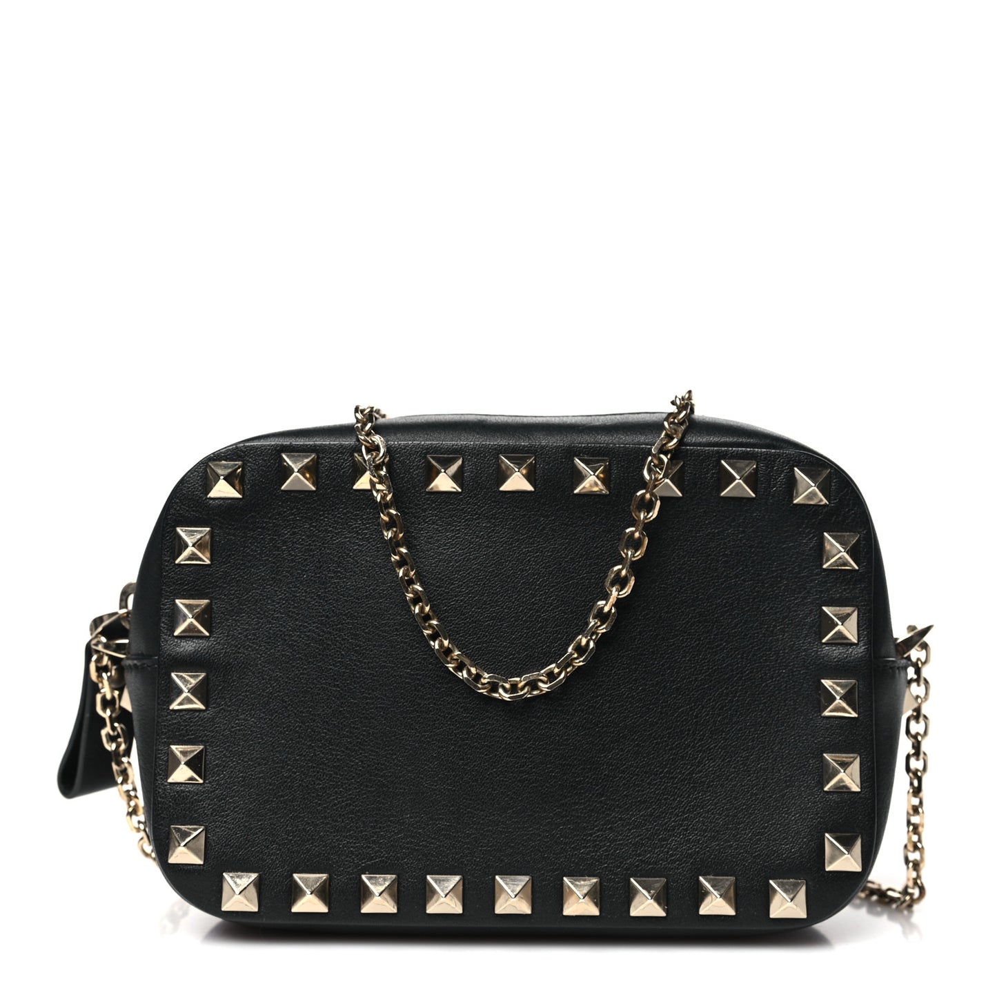 Calfskin Small Rockstud Chain Camera Crossbody Bag Black