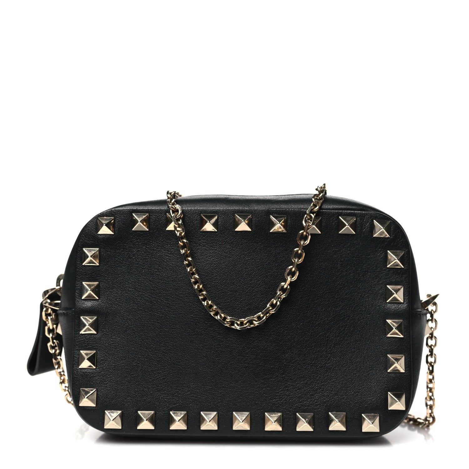 Valentino Garavani Calfskin Small Rockstud Chain Camera Crossbody Bag Black 1 of 9