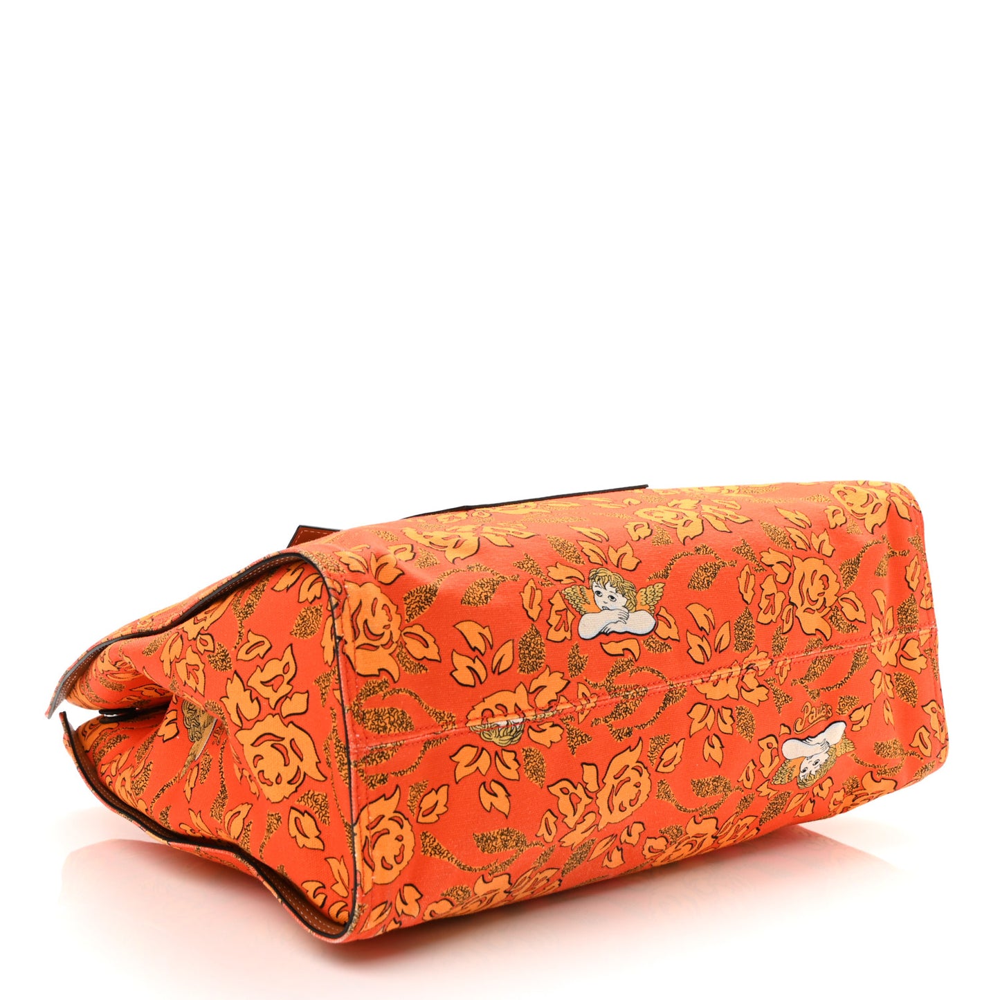 Canvas Calfskin Ibiza Floral Print Paulas Tote Orange