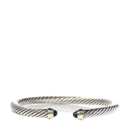 David Yurman Sterling Silver 14K Yellow Gold Blue Topaz 5mm Cable Classics Petite Color Bracelet 1 of 5