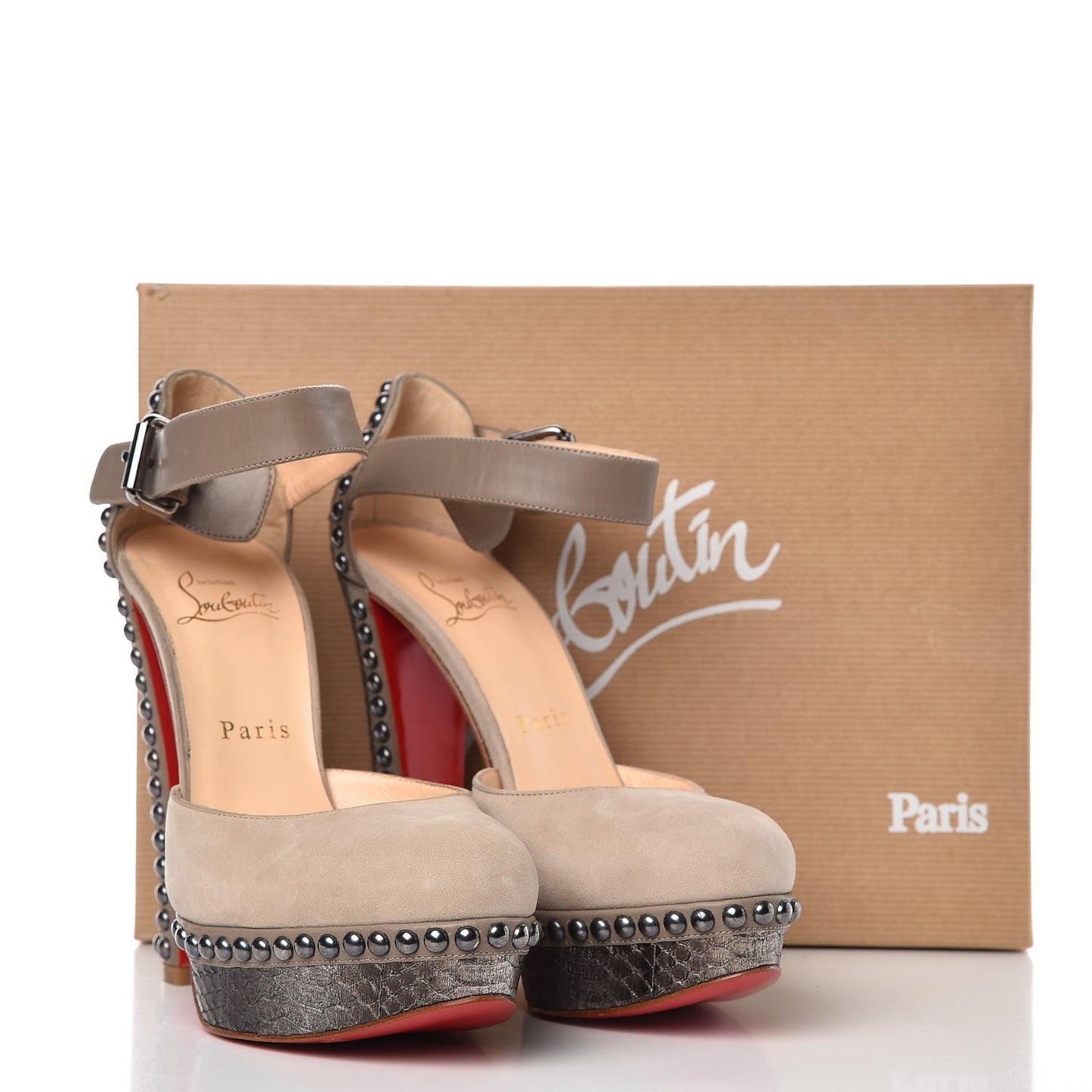 Suede Watersnake Studded Luxura 140 Platform Pumps 36.5 Peonia Silver