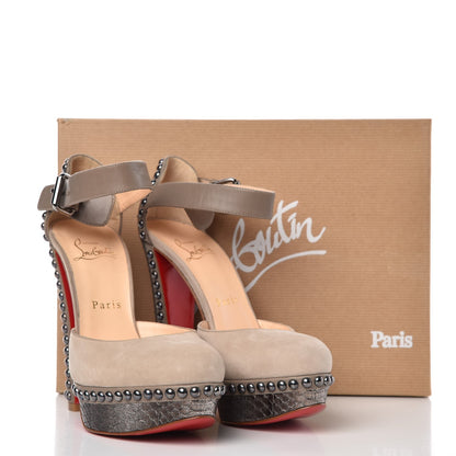 Christian Louboutin Suede Watersnake Studded Luxura 140 Platform Pumps 36.5 Peonia Silver 9 of 9