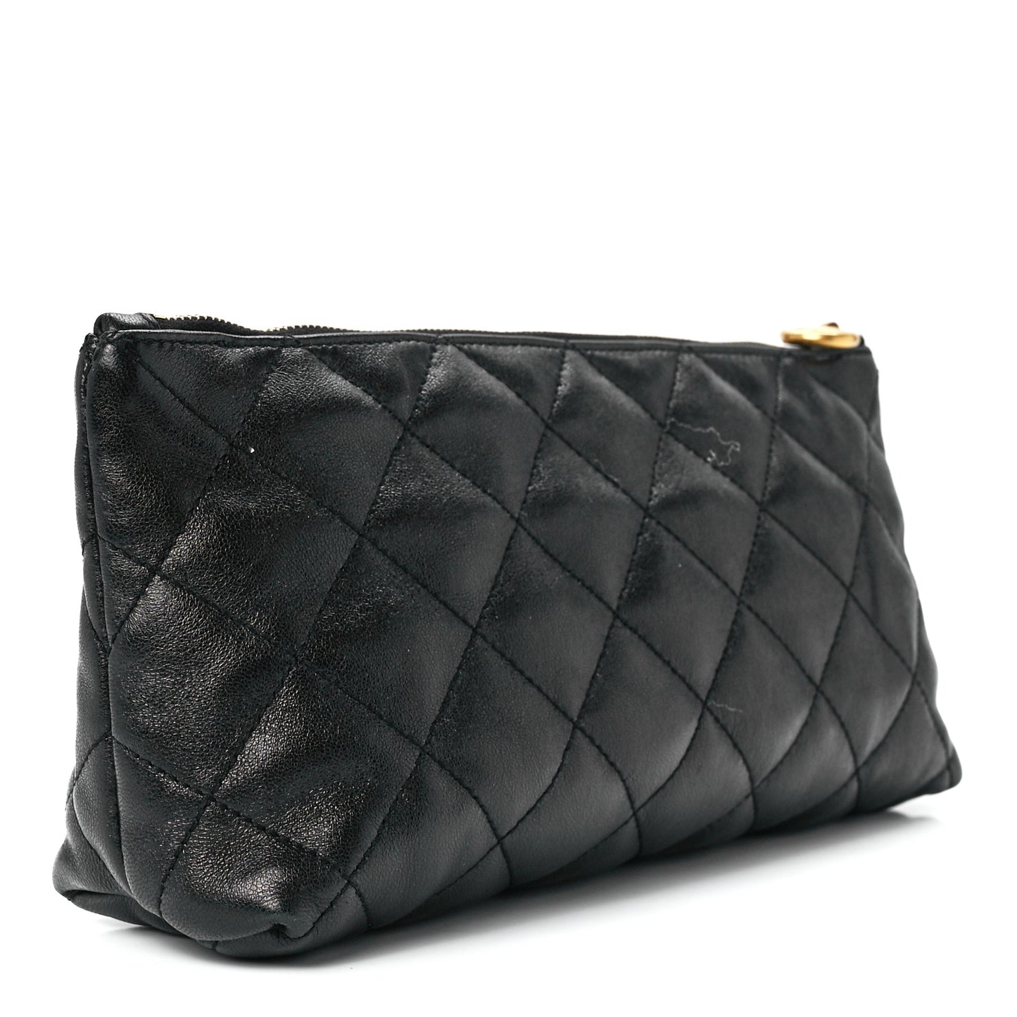 Lambskin Quilted Icare Cosmetic Pouch Black