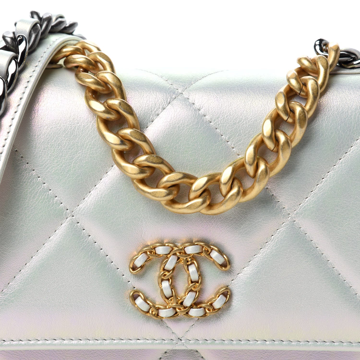 Chanel Iridescent Calfskin Quilted 19 Wallet On Chain WOC White 12 of 12