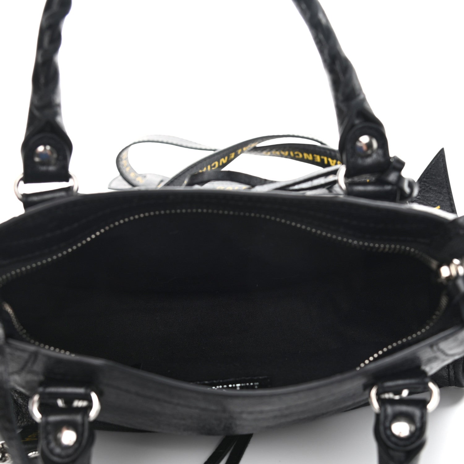 Balenciaga Agneau Classic Silver Hardware Mini City Logo Strap Black Jaune Soleil 4 of 10