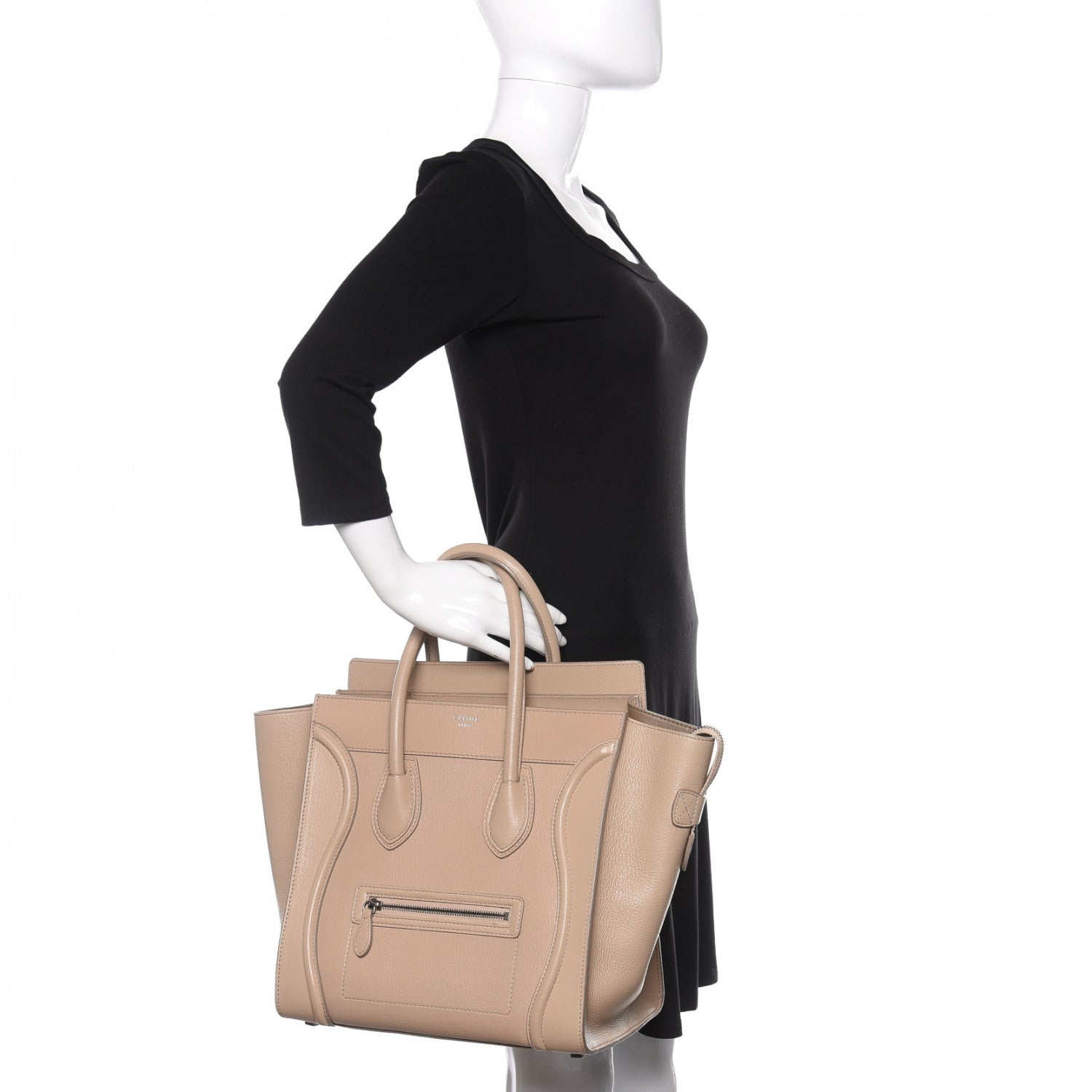 Celine Drummed Calfskin Mini Luggage Dune 2 of 12