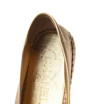Chanel Laminated Lambskin Grosgrain CC Espadrilles 37 Gold Black 9 of 11