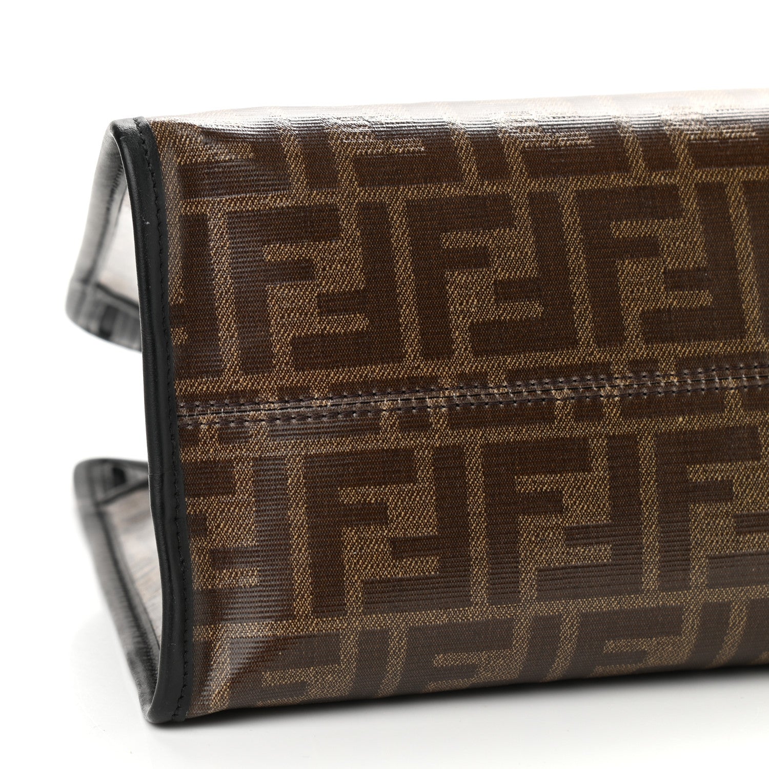 Fendi Glazed Fabric Vitello Century FF 1974 Stamp Patch Medium Peekaboo Defender Cover Mogano Panna Black 9 of 11
