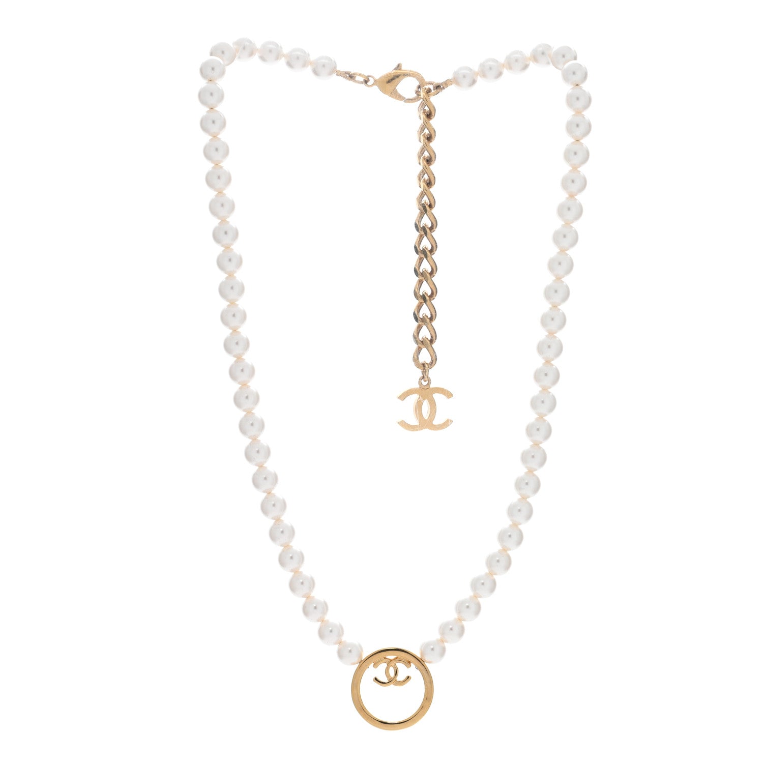 Chanel Pearl CC Round Long Necklace Gold White 2 of 5