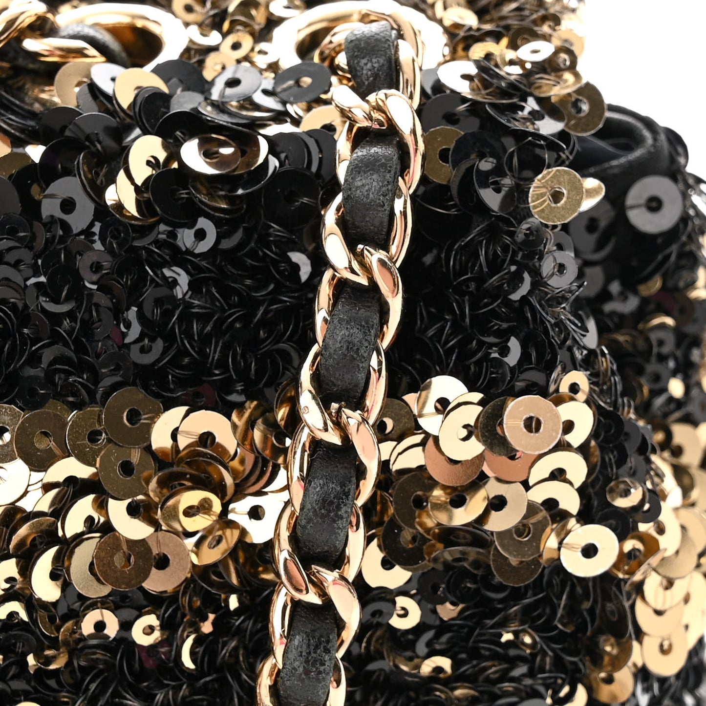 Sequin Striped Classic Mini Flap Black Gold