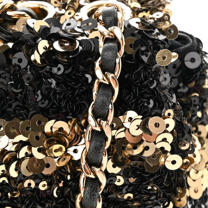 Chanel Sequin Striped Classic Mini Flap Black Gold 11 of 13