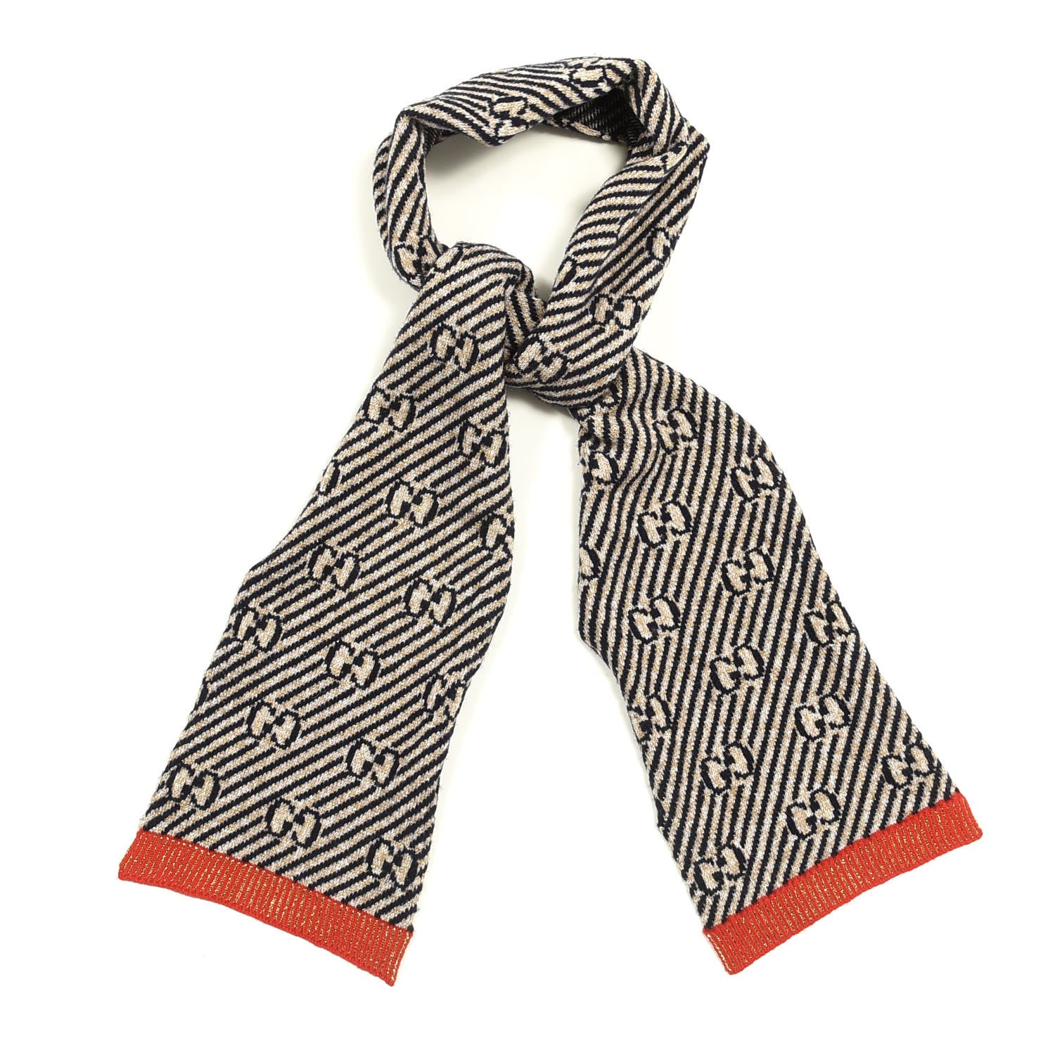 Gucci Wool Lame Jacquard GG Monogram Regy Scarf Black Red 1 of 4