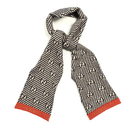 Gucci Wool Lame Jacquard GG Monogram Regy Scarf Black Red 1 of 4