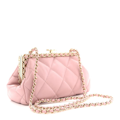 Chanel Lambskin Quilted Chain Frame Clutch Pink 3 of 10