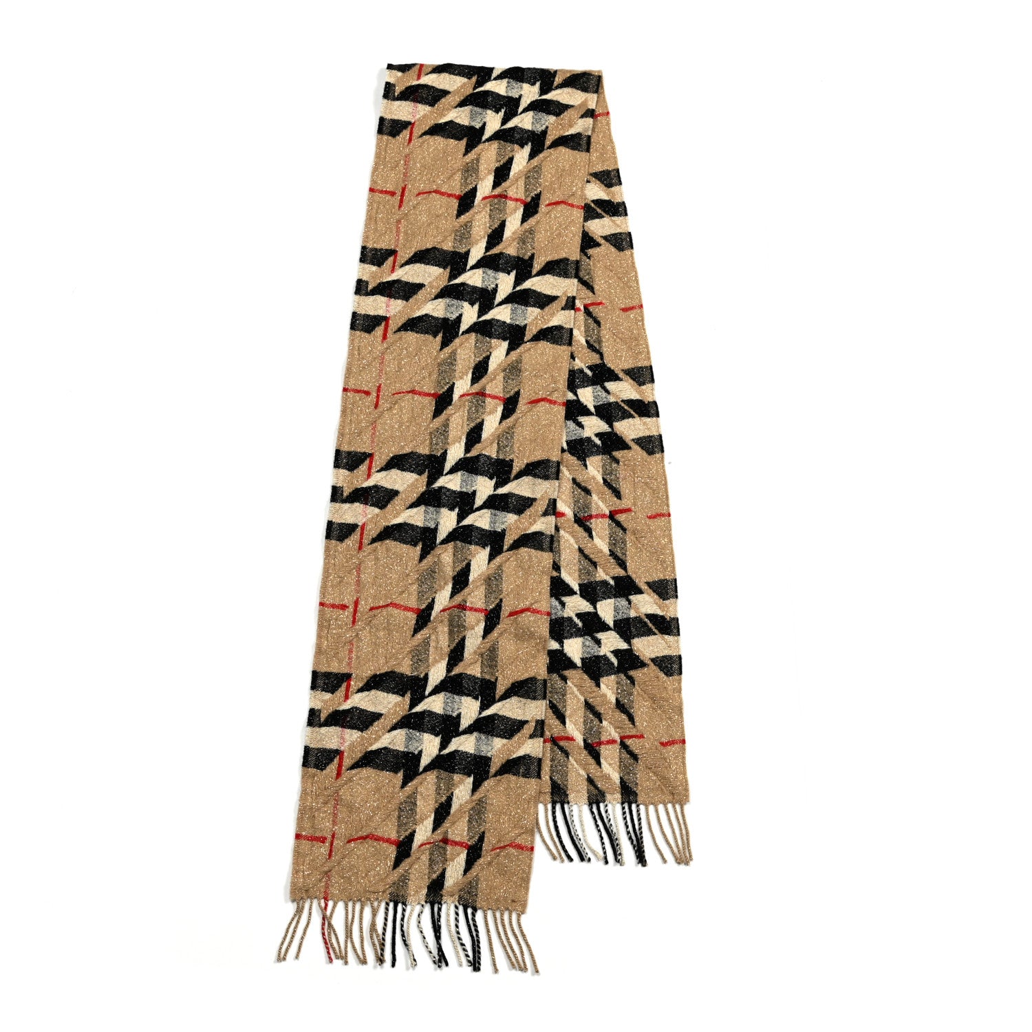 Burberry Metallic Cashmere Giant Check Fringe Scarf Camel 4 of 10