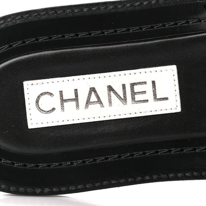 Chanel Raffia Crystal CC Mules Sandals 38.5 Black 7 of 9