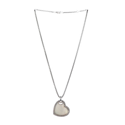 David Yurman Sterling Silver Diamond Mother of Pearl Heart Pendant Necklace 3 of 6