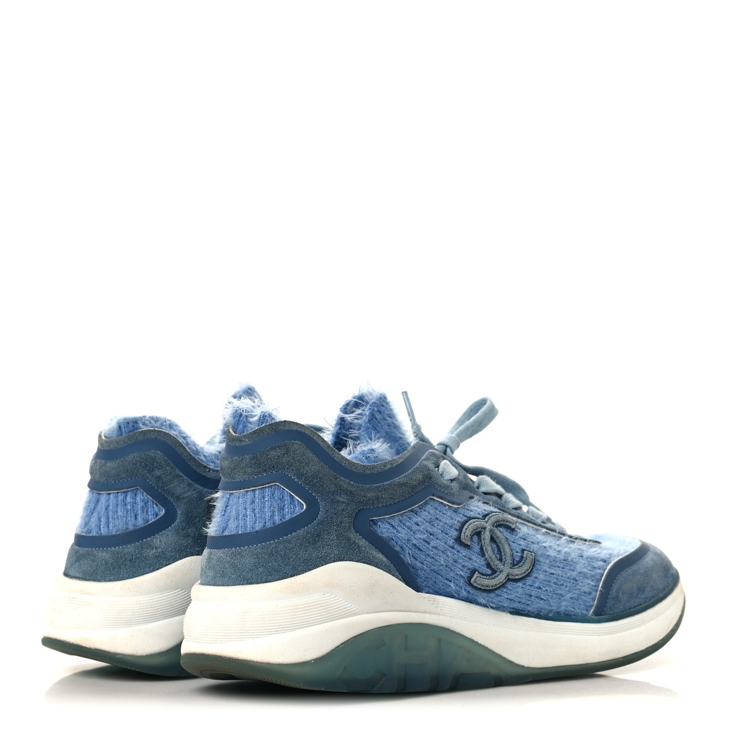 Chanel Suede Calfskin Stretch Fabric CC Sneakers 40.5 Light Blue 5 of 7