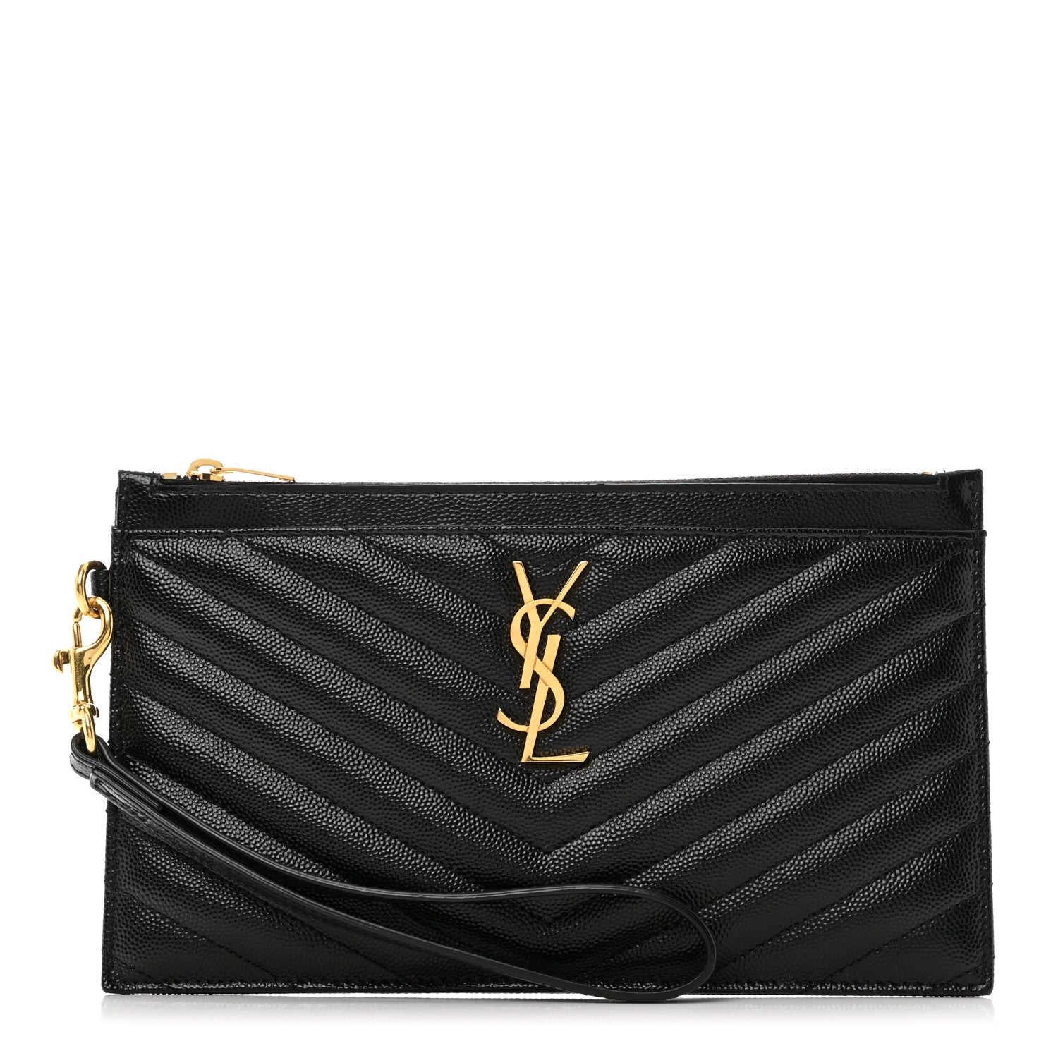 Saint Laurent Grain De Poudre Chevron Monogram Large Bill Pouch Black 1 of 9